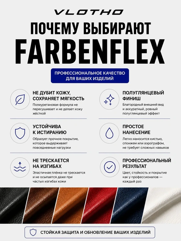 Vlotho FARBENFLEX Покрывная полиуретановая краска для мягкой кожи полуглянцевая ультрамарин электрик 55 мл