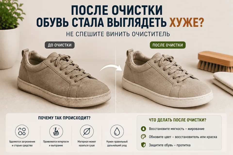 После очистки обувь стала выглядеть хуже? Не спешите винить очиститель