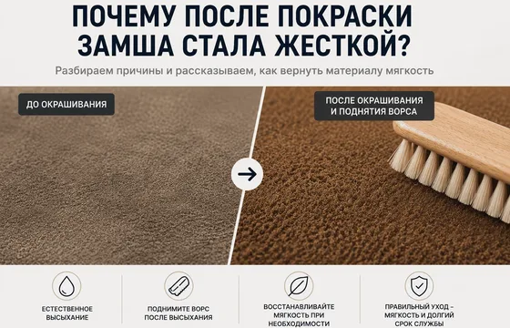 После покраски замша стала жесткой?