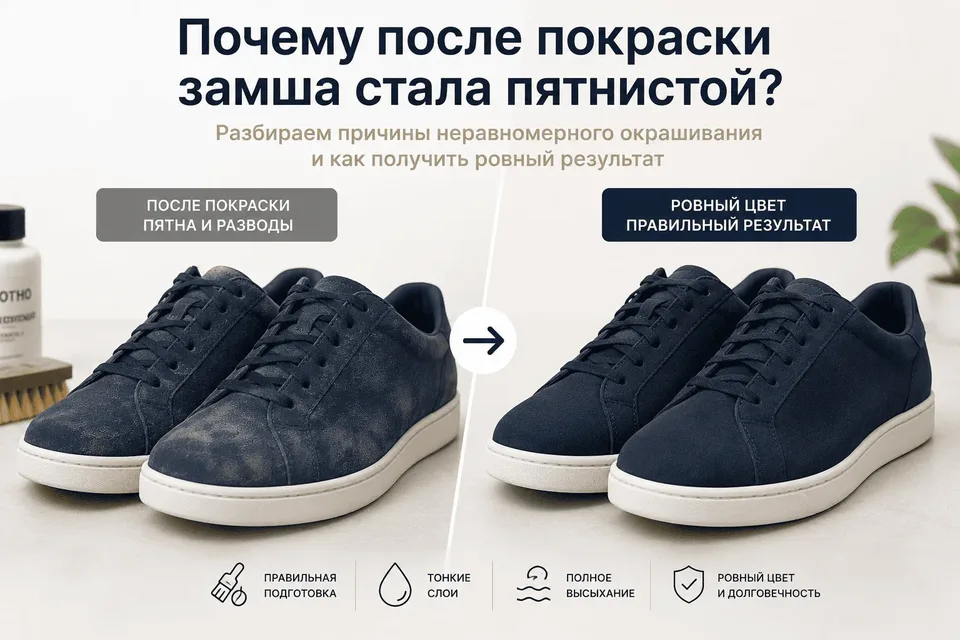 Почему после покраски замша стала пятнистой? Самые частые причины и способы избежать ошибок