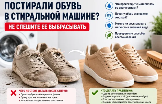 Постирали кожаную или замшевую обувь в стиральной машине? Не спешите ее выбрасывать