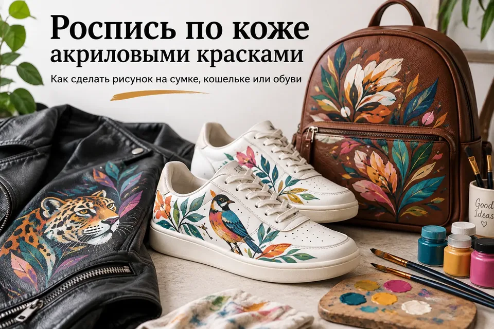 Роспись по коже акриловыми красками: как сделать рисунок на сумке, кошельке или обуви